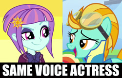 Size: 696x448 | Tagged: safe, lightning dust, sunny flare, equestria girls, friendship games, britt irvin, exploitable meme, meme, same voice actor, voice actor