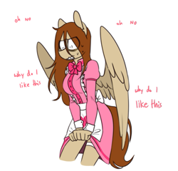 Size: 559x536 | Tagged: safe, artist:redxbacon, derpibooru import, oc, oc only, oc:red, anthro, pegasus, anthro oc, clothes, female, maid, nervous, solo