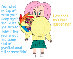 Size: 500x401 | Tagged: safe, artist:ponett, fluttershy, rainbow dash, breasts, flutterdash, hootershy, humanized, impossibly large breasts, shipping, stylistic suck