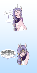 Size: 1171x2285 | Tagged: safe, artist:blackblood-queen, derpibooru import, oc, oc only, oc:clementine, pony, unicorn, dialogue, female, hair over one eye, intimidating, mare, offspring, parent:oc:annie belle, parents:oc x oc, solo, the aristocats