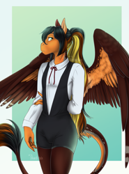 Size: 1233x1667 | Tagged: safe, artist:blackblood-queen, derpibooru import, oc, oc:daniel dasher, anthro, unguligrade anthro, anthro oc, clothes, crossdressing, digital art, femboy, male, scar, solo, stallion