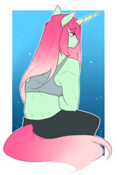 Size: 545x812 | Tagged: safe, artist:redxbacon, derpibooru import, oc, oc only, oc:broken branch, anthro, unicorn, clothes, female, long hair, mare, muscles, muscular female, tanktop