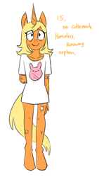 Size: 382x679 | Tagged: safe, artist:redxbacon, derpibooru import, oc, oc only, oc:tangy mandarin, anthro, unicorn, amputee, cut, plaster