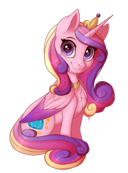 Size: 1396x1877 | Tagged: safe, artist:evehly, derpibooru import, princess cadance, alicorn, pony, :3, chest fluff, cute, cutedance, female, jewelry, looking at you, mare, regalia, simple background, sitting, smiling, solo, transparent background