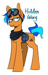 Size: 460x714 | Tagged: safe, artist:redxbacon, derpibooru import, oc, oc:hidden glory, earth pony, pony, clothes, goggles, reference, scarf, solo