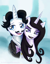 Size: 780x1000 | Tagged: safe, artist:drax99, artist:kp-shadowsquirrel, color edit, fancypants, fleur-de-lis, unicorn, crossover, fancyfleur, female, gomez addams, goth, male, morticia addams, shipping, straight, the addams family