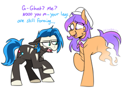 Size: 1269x890 | Tagged: safe, artist:redxbacon, derpibooru import, oc, oc only, oc:orange blossom, oc:spirit flame, earth pony, ghost, ghost pony, pony, blatant lies, funny, oops, tribal, tribal marking