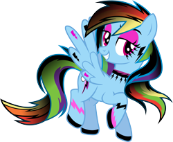 Size: 3653x3000 | Tagged: dead source, safe, artist:theshadowstone, derpibooru import, rainbow dash, pegasus, pony, alternate hairstyle, choker, eyeshadow, female, goth, gothic, mare, ponymania, simple background, smiling, solo, tattoo, transparent background