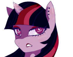 Size: 2000x1556 | Tagged: safe, artist:desolozzz, twilight sparkle, eye shimmer, eyeliner, eyeshadow, goth, lipstick, makeup, mascara, piercing, solo, twizly