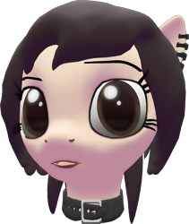 Size: 1645x1947 | Tagged: safe, artist:mollythemoopy, oc, oc only, oc:molly the moopy, 3d, 3d render, brown eyes, collar, eyebrows, goth, lipstick, looking at you, makeup, necklace, portrait, simple background, solo, source filmmaker, transparent background