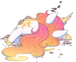 Size: 1000x809 | Tagged: safe, artist:evehly, derpibooru import, princess celestia, alicorn, pony, chibi, cookie, cute, cutelestia, female, food, majestic as fuck, mare, simple background, sleeping, solo, white background, zzz