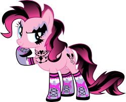 Size: 3718x3000 | Tagged: safe, artist:theshadowstone, derpibooru import, pinkie pie, earth pony, pony, alternate hairstyle, boots, female, goth, gothic, mare, ponymania, simple background, smiling, solo, tattoo, transparent background, vector