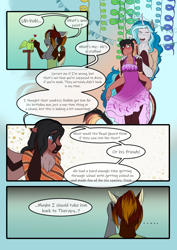 Size: 3472x4911 | Tagged: safe, artist:blackblood-queen, derpibooru import, oc, oc only, oc:daniel dasher, oc:dusk flame, oc:lady lovegreen, anthro, dracony, dragon, hybrid, pegasus, pony, unicorn, comic:be there, anthro oc, clothes, comic, crossdressing, digital art, female, horn, male, pegasus oc, smiling, speech bubble, stallion, telephone, unicorn oc, wings