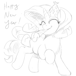 Size: 1000x1000 | Tagged: safe, artist:sirmasterdufel, rarity, pony, unicorn, happy, happy new year, monochrome