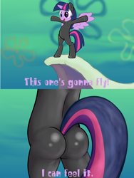 Size: 1224x1632 | Tagged: safe, artist:acstlu, twilight sparkle, twilight sparkle (alicorn), alicorn, pony, bodysuit, catsuit, female, mare, plot, ponified, spongebob squarepants, the ass was fat, the sponge who could fly, twibutt