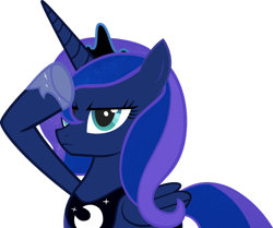 Size: 900x751 | Tagged: safe, artist:bc-programming, edit, princess luna, best of both seasons, rainbow dash salutes, recolor, salute, serious face, simple background, solo