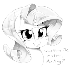 Size: 700x674 | Tagged: safe, artist:sirmasterdufel, rarity, pony, unicorn, cute, grayscale, monochrome, portrait, simple background, solo