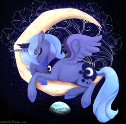 Size: 1000x984 | Tagged: dead source, safe, artist:electriczebra, princess luna, alicorn, pony, crying, moon, planet, s1 luna, sad, solo, tangible heavenly object