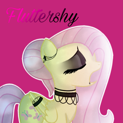 Size: 1773x1773 | Tagged: safe, derpibooru import, fluttershy, pegasus, pony, eyeshadow, female, goth, jewelry, makeup, mare, necklace, open mouth, solo, wings