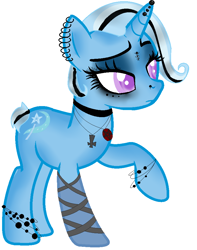 Size: 752x952 | Tagged: safe, artist:lovemypuppy22, trixie, pony, unicorn, alternate hairstyle, choker, ear piercing, earring, eyeshadow, female, goth, horn piercing, jewelry, makeup, mare, necklace, nose piercing, nose ring, piercing, simple background, solo, white background, wristband