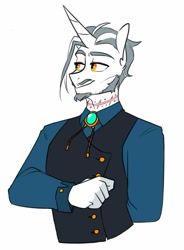 Size: 1007x1367 | Tagged: safe, artist:redxbacon, derpibooru import, oc, oc only, oc:silver spark, anthro, unicorn, beard, facial hair, male, waistcoat