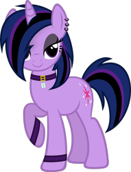 Size: 3435x4500 | Tagged: safe, artist:slb94, twilight sparkle, unicorn twilight, unicorn, alternate character interpretation, alternate hairstyle, armband, collar, ear piercing, eyeshadow, female, goth, lidded eyes, looking at you, makeup, mare, piercing, simple background, solo, transparent background, vector