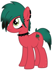 Size: 1388x1876 | Tagged: safe, artist:thederpygirl, oc, oc only, oc:sour apple (ice1517), earth pony, pony, choker, description is relevant, dyed mane, ear piercing, earring, female, freckles, goth, hair over one eye, jewelry, mare, piercing, simple background, solo, spiked choker, story included, transparent background