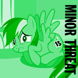 Size: 563x563 | Tagged: safe, artist:kawshee, derpibooru import, edit, edited screencap, screencap, rainbow dash, pegasus, pony, sonic rainboom (episode), album cover, cropped, minor threat, nervous, parody, punk, scared, solo, straight edge