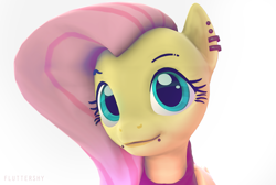 Size: 2901x1944 | Tagged: safe, artist:flare-chaser, derpibooru import, fluttershy, pegasus, pony, 3d, clothes, cute, earring, hoodie, lip piercing, piercing, punk, shyabetes, solo, source filmmaker