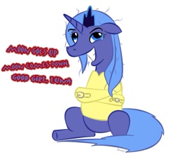 Size: 766x717 | Tagged: safe, artist:krellyan, princess luna, alicorn, pony, insanity, lunatic, simple background, solo, straitjacket