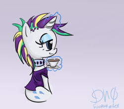 Size: 783x688 | Tagged: safe, artist:dn0, derpibooru exclusive, derpibooru import, rarity, pony, unicorn, it isn't the mane thing about you, alternate hairstyle, cup, female, lidded eyes, mare, punk, raripunk, saucer, simple background, sitting, solo, teacup