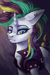 Size: 1024x1536 | Tagged: safe, artist:ognevitsa, derpibooru import, rarity, pony, unicorn, it isn't the mane thing about you, alternate hairstyle, female, mare, punk, raripunk, solo