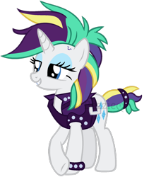 Size: 1024x1256 | Tagged: safe, artist:bezziie, derpibooru import, rarity, pony, unicorn, it isn't the mane thing about you, alternate hairstyle, cute, female, mare, punk, raribetes, raripunk, simple background, solo, transparent background, watermark