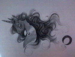 Size: 1280x960 | Tagged: safe, artist:blueangel10, princess luna, alicorn, pony, monochrome, pencil drawing, sketch, solo, traditional art