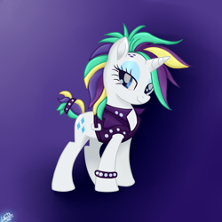 Size: 1450x1450 | Tagged: safe, artist:liniitadash23, derpibooru import, rarity, pony, unicorn, it isn't the mane thing about you, alternate hairstyle, clothes, female, mare, movie accurate, punk, raripunk, short hair, simple background, solo