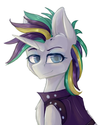 Size: 3847x4818 | Tagged: safe, artist:jazzerix, derpibooru import, rarity, pony, unicorn, it isn't the mane thing about you, alternate hairstyle, clothes, female, mare, punk, raripunk, solo