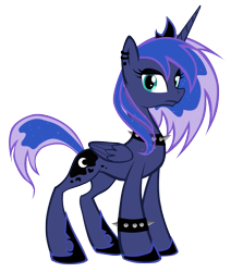 Size: 1049x1174 | Tagged: safe, artist:sonidovazquez, princess luna, alicorn, pony, alternate hairstyle, looking at you, punk, punk luna, simple background, solo