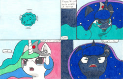 Size: 1024x654 | Tagged: safe, artist:eternaljonathan, princess celestia, princess luna, alicorn, pony, comic:a new twist, apocalypse, belly, comic, crying, huge belly, hyper, hyper pregnancy, pregnant, traditional art