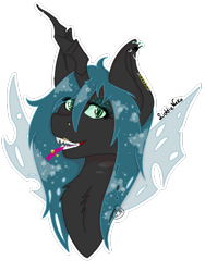 Size: 768x1024 | Tagged: dead source, safe, artist:liddieneko, derpibooru import, queen chrysalis, changeling, changeling queen, bust, derpibooru, female, portrait, punk, simple background, solo, tongue out, transparent background