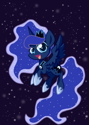 Size: 1240x1754 | Tagged: safe, artist:derpsonhooves, princess luna, alicorn, pony, female, flying, horn, mare, solo