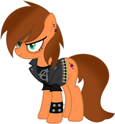 Size: 1280x1386 | Tagged: safe, artist:fletcherthehuntress, oc, oc only, oc:sunset canvas, earth pony, pony, anarchy, belt, clothes, ear piercing, female, jacket, leather jacket, mare, piercing, punk, shirt, simple background, smiling, solo, spiked wristband, standing, transparent background, vector, vest, wristband