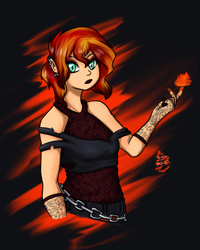 Size: 1521x1901 | Tagged: safe, artist:tears-of-xion, sunset shimmer, equestria girls, chains, fiery shimmer, fire, punk, tattoo