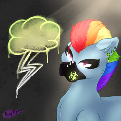 Size: 1600x1600 | Tagged: safe, artist:ray-frost, derpibooru import, rainbow dash, pegasus, pony, bust, punk, solo, wingless