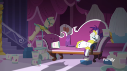 Size: 1920x1080 | Tagged: safe, derpibooru import, screencap, rarity, pony, unicorn, it isn't the mane thing about you, alternate hairstyle, discovery family logo, fainting couch, female, food, ice cream, mare, marshmelodrama, punk, raripunk