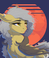 Size: 2300x2711 | Tagged: safe, artist:evehly, derpibooru import, oc, oc:leonie, pegasus, pony, chest fluff, ear piercing, female, frizzy hair, piercing, solo, wooden wings