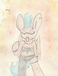 Size: 675x880 | Tagged: safe, artist:slightlyshade, oc, oc only, oc:bullet pretty, pony, belly button, bipedal, clothes, midriff, mohawk, piercing, punk, solo, sports bra, tongue out, traditional art