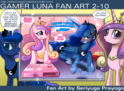 Size: 1100x804 | Tagged: safe, artist:angriestangryartist, artist:johnjoseco, princess cadance, princess luna, alicorn, pony, ask princess molestia, gamer cadance, gamer luna, popcorn, tumblr