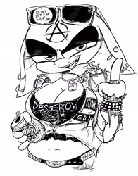 Size: 1605x2048 | Tagged: safe, artist:combel, oc, anthro, alcohol, anarchy, beer, cunt, middle finger, punk, sunglasses, swastika, vulgar