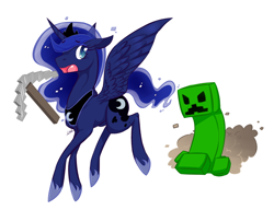 Size: 800x651 | Tagged: safe, artist:morkemime, princess luna, alicorn, pony, creeper, gamer luna, minecraft, simple background