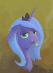 Size: 700x972 | Tagged: safe, artist:ninthsphere, princess luna, alicorn, pony, cigarette, s1 luna, smoking, solo